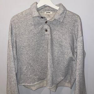 garage grey quarter button up sweater